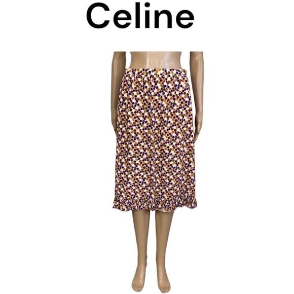 Celine Paris Vintage Colorful Polka Dot Knee Length Midi Ruffle Hem Skirt 6 - Picture 1 of 13